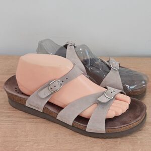 Mephisto Womens HANNEL Sandals 42 /US 12 Taupe Nubuck Leather Buckle Slides